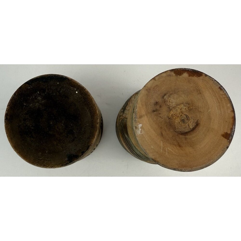 Vintage Wooden Hand Carved Pedestal Mortar/Cup/Vase Set‎ Of 2 Rustic - Picture 8 of 8